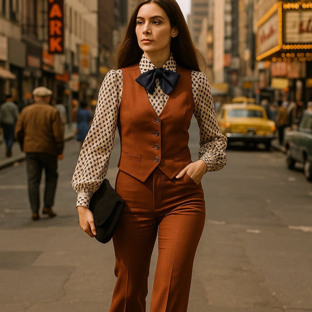Iconic/Vintage/Retro Genuine 1970s Unisex Brown Vest & Pants Suit